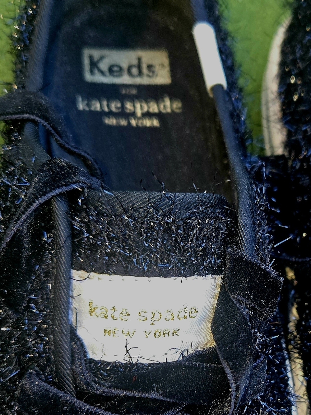 KEDS Kate Spade Anthropologie 6½ Kickstart Black Sparkle Tinsel Fuzzy SPARKLE - Picture 5 of 16